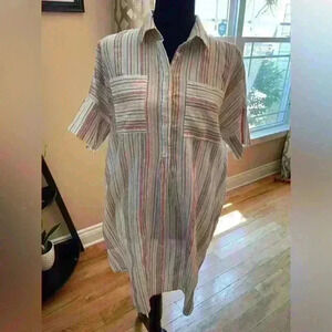 Madewell Short Sleeve Popover Courier Rainbow Shirt Dress Women’s Size Medium